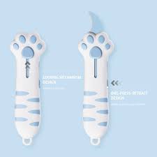 Meowkit Blue Cat Paw Utility Knife, Retractable Box Cutter for ...