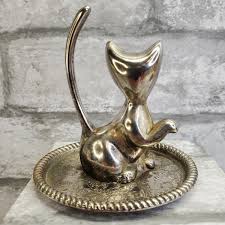 Vintage Silver Plated Cat Ring Holder on Etched Tray 3.5” Tall | eBay