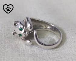 Sterling Silver Cat Ring: Green Cubic Zirconia Eyes - Etsy
