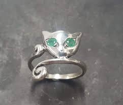 Silver Cat Ring - Emerald Ring - Cat Lover Ring – Adina Stone Jewelry