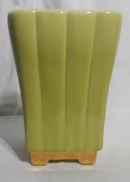 Vintage Ceramic Rectangle Shape Vase 8 in. Tall.- Green ...