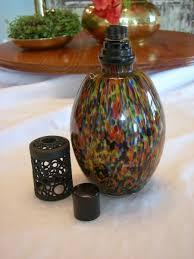 Art Glass Fragerence DIFFUSER CATALYTIC OIL BURNER Mottled Colors Black Top | eBay