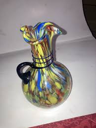 Italian Murano Glass Vase w/Lattice & Twisted Ribbon Orange,Yellow, Green & Blue | eBay