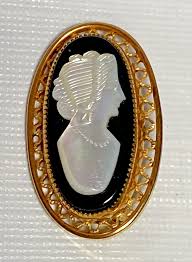 Vintage Creed Oval 12k Black & White Cameo Brooch Pin Stamped Silhouette Jewelry | eBay