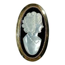 Vintage Catamore Gold-Filled CAMEO Pin - Mother of Pearl & Onyx. For Sale at Ruby Lane