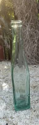MARKED " PEAR " AQUA GREEN RIPPLED GLASS 11" TALL SQUARE ...