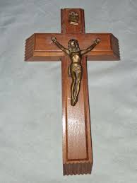 Vintage Catholic Sick Call Crucifix Wood Wall Cross with ...
