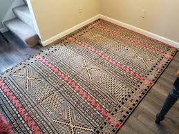 Hand woven Moroccan Kilim wool rug (red, gold, and black) | eBay