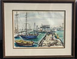 Harbor Scene Boats California Landscape Watercolor Painting by Nevalda Bartolini | eBay