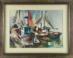 Lot - Harbor Scene Watercolor by Robert E. Wood