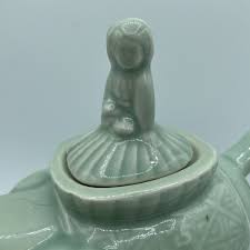 VINTAGE ELEPHANT 8" TEAPOT W/WOMAN RIDER PORCELAIN CELADON GREEN GLAZE 28 OZ | eBay