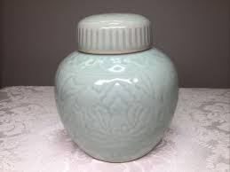 Vintage Chinese Celadon Green Porcelain Ginger Jar Lotus Motifs With Lid | eBay