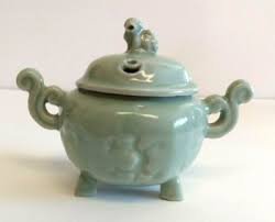 Celadon Porcelain Incense Burner with Handles Dog Lion ...