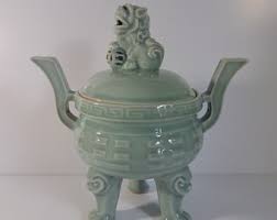 Large Vintage Green Celadon Incense Burner, Vintage ...