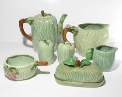 Japan Bone China Green Red Apple Tea Set Teapot Sugar ...