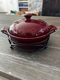 Tastefully Simple Crock/dip Server W/ Lid and Black Metal ...