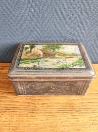Antique Metal Box Country Scenes & Children Playing - Retro ...
