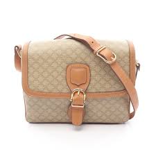 CELINE Macadam Shoulder crossbody Bag canvas leather Beige ...