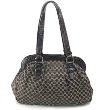 CELINE Logo Macadam Tote Bag tassel Shoulder Bag Leather ...