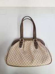 used CELINE Blason Bag Handbag Tote Bag Canvas Leather Beige ...