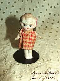 Antique 1930's Japan Red White checker DRESS Jointed Arms Bisque 3'' Girl Doll | eBay