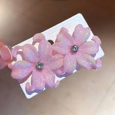 Pink Floral Hair Clips With Sparkling Center on Luulla
