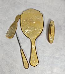 4-Piece Vintage/Antique Celluloid French Ivory Gold Dresser Set See Photos NICE! | eBay