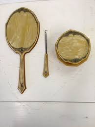 Vintage Bakelite Marbled Celluloid Gold Art Deco Partial Dressing Table Set | eBay