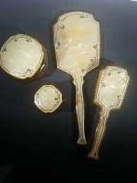Windsor Arch Amerith Celluloid Dresser Set Deco 1920s Mirror, brush, jars & lid | eBay