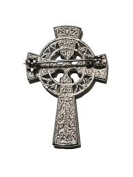 Vintage Ornate Irish Celtic Cross Brooch Pin Silver Tone w ...