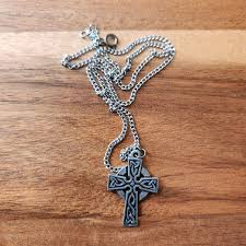 St. Justin Cross Necklace Decorative Silvertone Pendant Religious Jewelry 18" | eBay