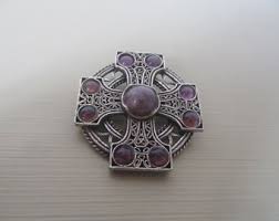 Vintage Miracle Celtic Pendant/brooch Combination.circle and Raised Cross, Ornate Detail,purple/lilac Glass Stones,silver Metal. - Etsy