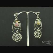 Vintage Silver on Pewter Faux Opal Drop Celtic Style Earrings - Earrings from Cavendish Jewellers Ltd UK