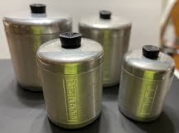 Canister Set Brushed Aluminum Flour Sugar Coffee Tea Vintage ...