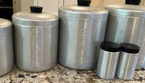 vtg Aluminum Canister SET art deco flour sugar salt pepper ...