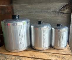 Vintage Aluminum Canister Set- 3 Pc Flour Coffee Tea Mid ...