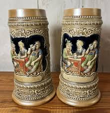 VTG German Beer Stein Mug Ceramarte Spar Nicht Tavern Scene ...