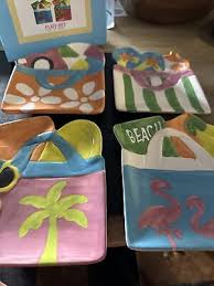 Boston Warehouse Ceramic Beach Bag 6" Appetizer Snack Plates Set of 4 Tropical | eBay