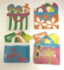 Boston Warehouse Ceramic Beach Bag 6" Appetizer Snack Plates Set of 4 Tropical | eBay Australia