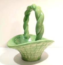Basket Vintage Ceramic Green With Basket Weave Design Twisted Handle 7.5"Tx6.5"L | eBay