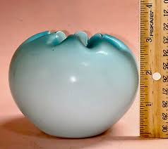 Vintage Cased Blue Hand Blown Fenton Satin Art Glass Rose Bowl | eBay