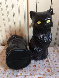 Blow Mold Black Halloween Cat Decorations Spooky Yellow Eyes ...