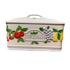 Vintage White Ceramic Porcelain Bread Box with Embossed ...