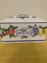 Vintage Portugal Ceramics Bread Box Colorful Embossed Fruit ...