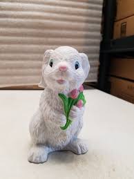White Porcelain Rabbit Figurine holding Tulips (M) | eBay
