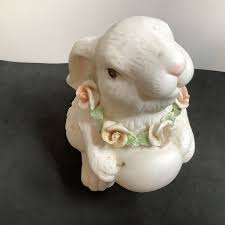Vtg K Collection Bisque Porcelain Bunny Rabbit W/ Egg Figurine 6” Tall | eBay
