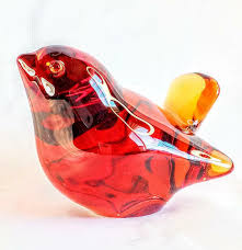 Vintage Red Amberina Art Glass Cardinal of Love Virtue ...