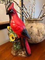 Heavy, Cement Painted Garden Statue of Red Cardinal ...