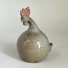 Chicken Hen Glazed Pottery Ceramic Vintage Figurine ...