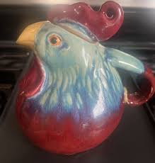 Maroon Chicken/Rooster Ceramic Figurine Pitcher Vase | eBay